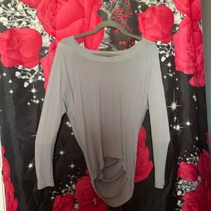 women’s long sleeve open back grey tee